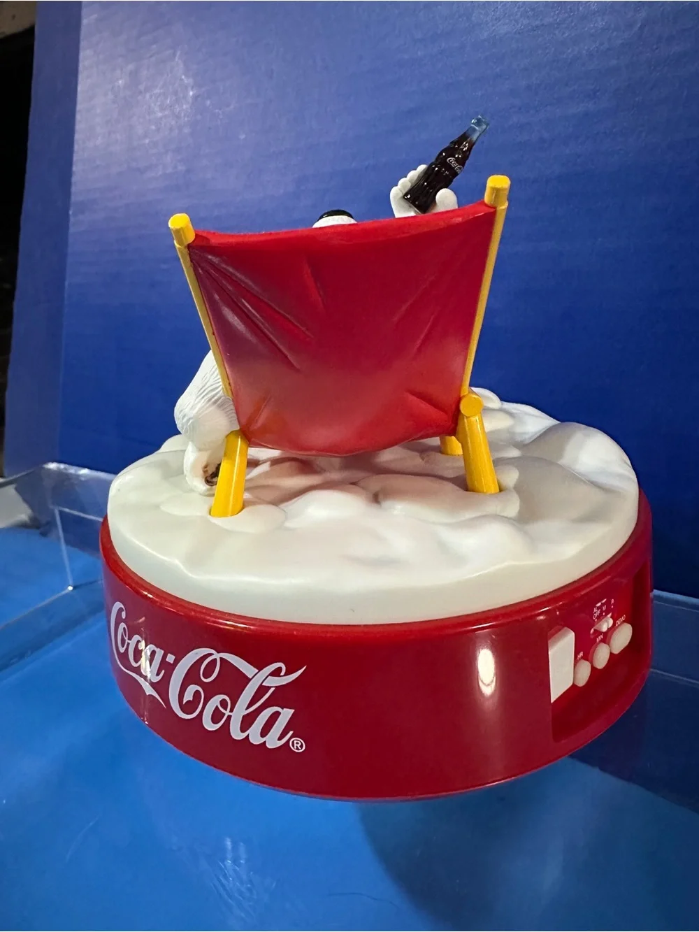 Coca-Cola Polar Bear Vintage 1996 Alarm Clock Lounging in Chair w/Coke Bottle